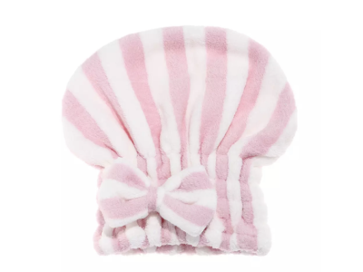 PINK & WHITE MICROFIBER HAIR TOWEL CAP