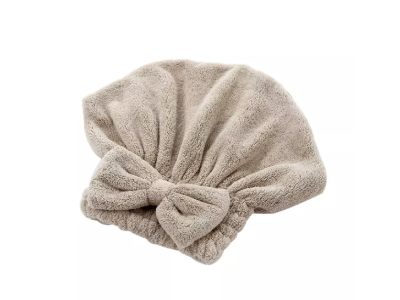 BEIGE MICROFIBER HAIR TOWEL CAP