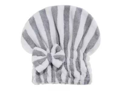 GREY & WHT MICROFIBER  HAIR TOWEL CAP